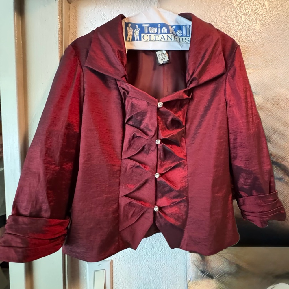 Cachet Deep Red Top with Rhinestone Buttons